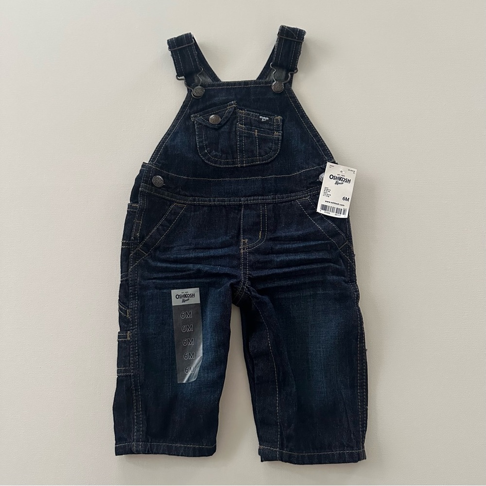 OshKosh 6 Months Baby Boy Red Plaid Shirt Bodysuit Denim Overalls Set Outfit NWT - Picture 5 of 7